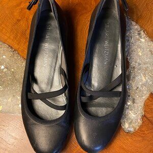 Stuart Weitzman Benni Black Nappa Leather Tie-Back Ballet Flats - Size 7.5